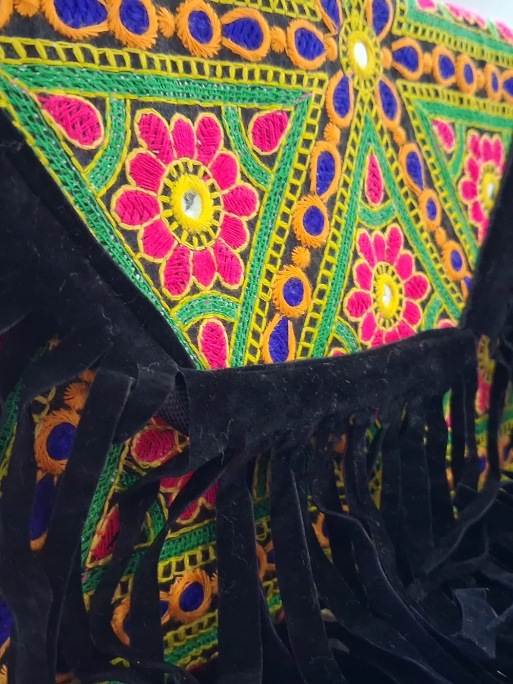 Embroidered Fringe Crossbody Bag - Black & Multicolor - Picture 6 of 8